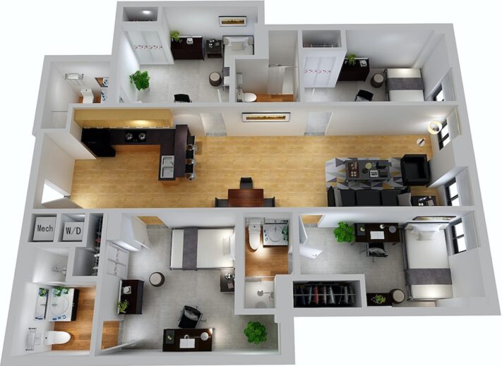 Midtown 4 Bedroom, Large Sample Floor Plan