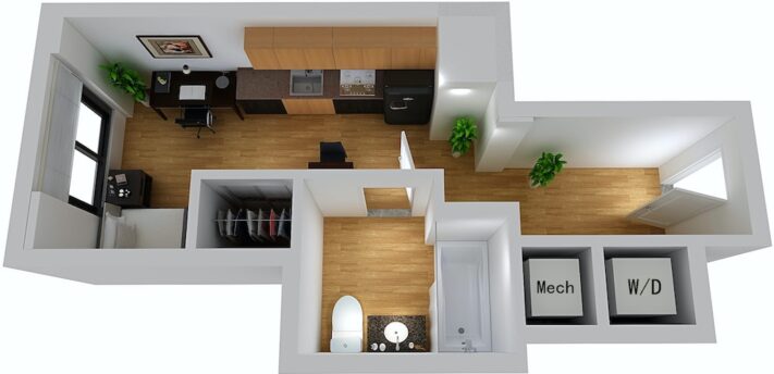 Midtown Studio, Single Bed Sample Floor Plan